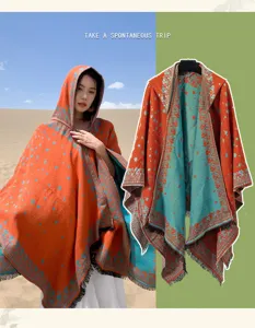 Ethischer Kapuzenumhang Damen BOHO Winter warmer Quasten Schal Vintage Reise Umhang