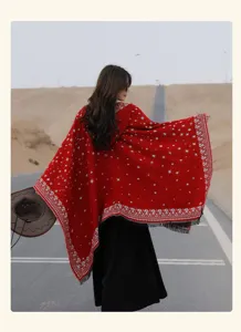 Ethische Kapuze Stern Print Poncho Damen Reise Oberbekleidung Warmer Umhang Winter Mode