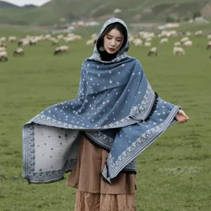 Etnischer Kapuzen-Sternen-Umhang für Damen warme Winter-Reise-Poncho-Jacke stilvoll