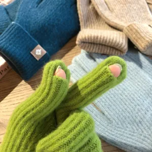 Einfarbige gestrickte fingerlose Handschuhe fuer Winter warme Touchscreen Handschuhe