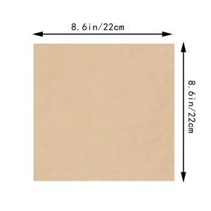 Kraft paper square detail view showing 8.6 inches 22 cm dimensions for DIY wedding craft use.