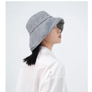 Chapeau bob à carreaux noir et blanc style japonais femme été protection solaire décontracté