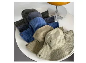 Vintage washed canvas bucket hat, retro outdoor sun protection fishing cap for men and women.