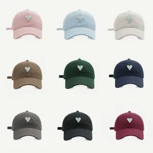 Koreanischer Stil Süß Baumwolle Herz Gestickt Baseballkappe Für Damen Gebogene Krempe Sonnenschutz Outdoor Sonnenschirm Kappe