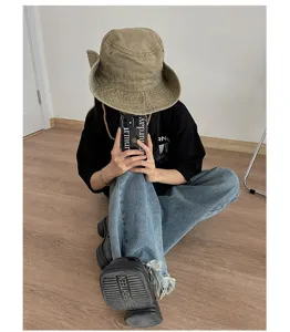 Vintage washed canvas western cowboy fisherman hat, outdoor sun protection bucket hat.