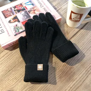 Einfarbige gestrickte Touchscreen Handschuhe für Damen, warme Winterthermogewebe Handbekleidung.