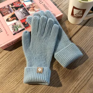 Einfarbige Rippstrick-Handschuhe für Damen, warme Winter-Touchscreen-Handschuhe.
