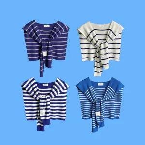 Women's striped knitted small shawl fake collar, stylish spring and autumn daily wear.