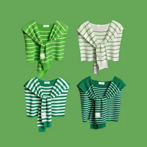 Striped knit small shawl fake collar, stylish layering accessory for women in spring autumn.