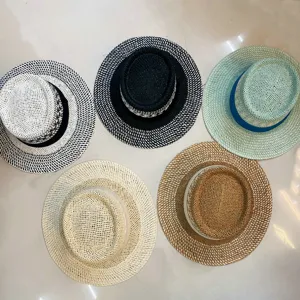 Chapeau de paille femme large bord plat été plage protection solaire chapeau de soleil
