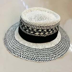 Chapeau de paille femme ete plat large bord chapeau de soleil vintage plage vacances.
