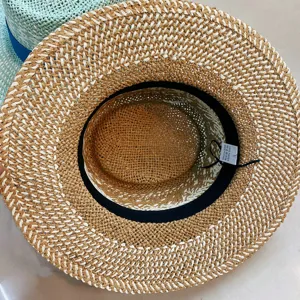 Femme chapeau de paille vintage tressé protection solaire plage été élégant plat casquette