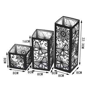 Schwarze lasergeschnittene Papiarkerzenhalter Set Schmetterling Blumen Party Deko 3tlg