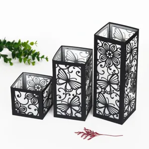 Schwarzer Laser-Papier-Kerzenhalter mit Schmetterlings-Blumenmuster für Hochzeits-Partydekor