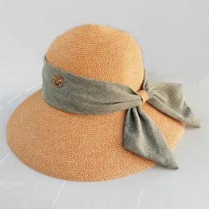 Chapeau de Paille à Bord Large pour Femme avec Nœud Pliable pour la Plage Protection Solaire Chapeau de Soleil en Paille Élégant