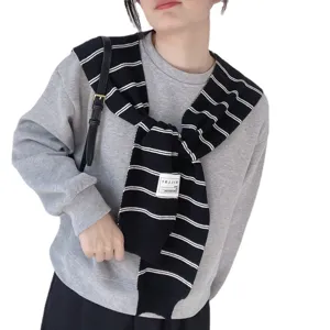 Women black and white striped knitted shawl fashion pullover stylish scarf for daily wear