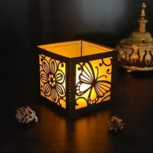 Lasergeschnittener schwarzer Papier Teelichthalter Schmetterling Blumen Lampe Party Nachtlicht