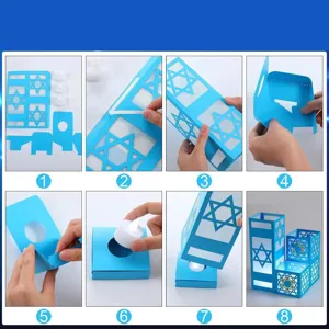 DIY blue paper hollow laser cut lantern step by step assembly guide detail view