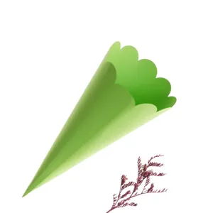 Green paper confetti cone detail view, perfect for wedding party DIY flower tossing.