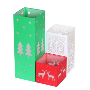 Christmas laser cut paper lantern set hollow candle holder decorative ambient night light