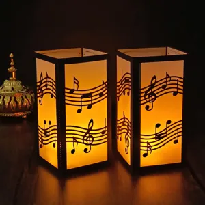 Laser Cut Black Cardboard Lampshade Musical Note Pattern Paper Candle Cover For Music Festival Party Decor
