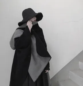 Scialle double-face nero grigio effetto cashmere inverno caldo spesso mantella stile elegante