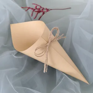 Kraft Paper Wedding Confetti Cones With Jute Rope Double Sided Tape DIY Petal Rice Paper Cones For Wedding Party Favors