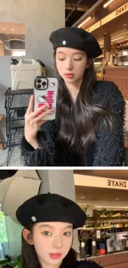 Klassische schwarze Wollmütze Beret für Damen, stilvoller Herbst Winter Retro Malerhut.
