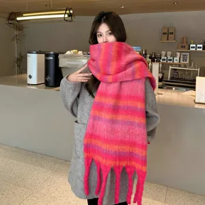 Sciarpa con nappe color-block sfumata donna inverno caldo morbido maglia accogliente scialle