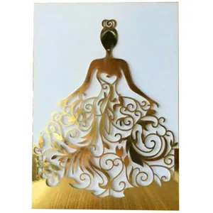 Elegante Cubierta de Invitación de Boda Cortada con Láser Papel Perlado Cartulina Silueta de Vestido de Novia Funda de Invitación para Matrimonio Cumpleaños Aniversario Tarjeta de Felicitación