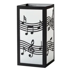 Laser cut musical note paper lampshade black white rectangular night light for music festivals.