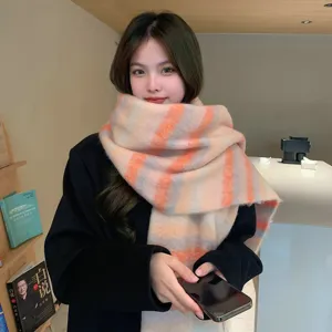 Sciarpa con nappe sfumate da donna, inverno coreano spesso lavorato a maglia scialle caldo retro.