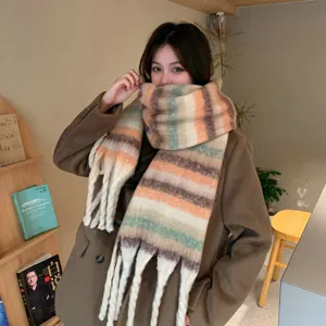 Sciarpa con frange sfumata donna inverno caldo morbido spesso lavorato a maglia elegante