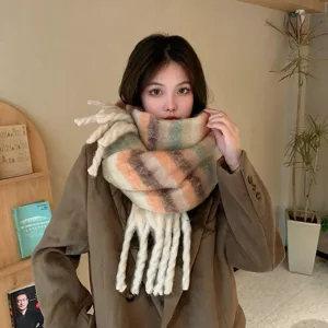 Sciarpa donna sfumata colorblock frangia accogliente inverno spessa calda maglia retro