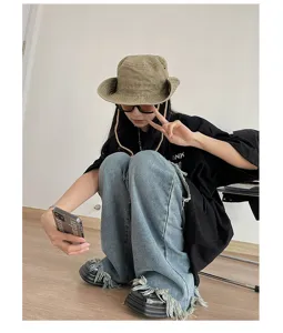 Outdoor sun protection fisherman hat retro hiking bucket hat for women and men anti-uv cap