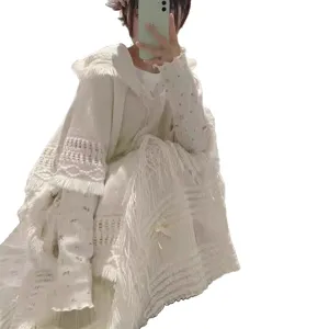Femme Blanc Capuche Franges Tricoté Cape Bohème Mori Fille Poncho Pull Manteau Chaud