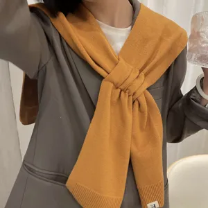 Korean style solid color knitted cross scarf autumn winter warm shawl for women daily wear
