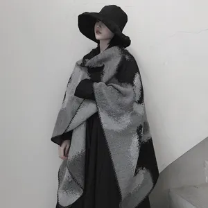 Scialle in Imitazione Cashmere Tie-Dye Stile Occidentale da Donna Poncho con Spacco Doppio Lato Mantella Inverno Caldo Sciarpa Oversize
