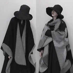 Donna inverno sensazione cashmere reversibile nero grigio scialle mantella poncho caldo moda