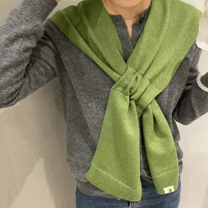 Green knitted cross scarf shawl warm winter fashion accessory for women casual daily wear