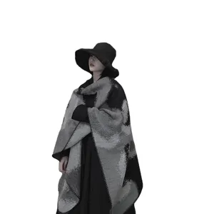 Stile europeo cashmere imitazione batik nero grigio scialle autunno inverno caldo mantello sciarpa