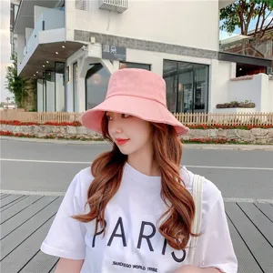 Sombrero de pescador rosa estilo coreano para mujer, gorro de tela para sol de verano casual.