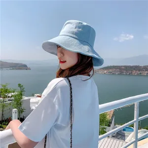 Sombrero de pescador azul claro para mujer verano protección solar algodón casual