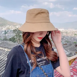 Sombrero de pescador liso estilo coreano verano protección solar plegable detalle