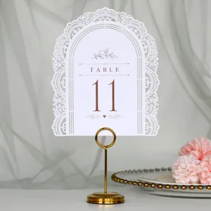 Carta numero tavolo matrimonio arco pizzo ritaglio supporto oro elegante decorazione ricevimento