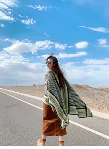 Mujer étnico geométrico chal capa cálido viaje pañuelo para fotografía desierto