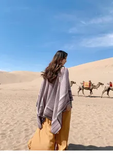 Capa chal de punto estilo étnico para mujer, poncho cálido de invierno para viaje en el desierto.