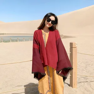 Women's autumn winter ethnic style imitation cashmere knitted shawl warm poncho cape