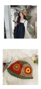 Handgearbeiteter Häkel-Blumen-Eimerhut für Damen, stylische Strick-Sonnendämmerung für den Alltag.