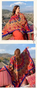 Poncho scialle etnico in jacquard, calda mantella autunno inverno con motivo mandala.